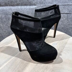 Aldo Women's Ankle Boots Size 9 Black Faux Suede Mesh Platform Stiletto